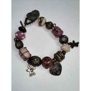 Bedazzled Bracelet Sterling Silver Charms Murano Cupcake Glass beads Pink Heart